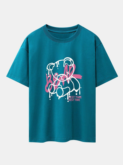 Dissolving Bear Print Drop Shoulder Oversize T-Shirt