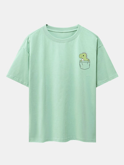 Pocket Dinosaur Print Drop Shoulder Oversize T-Shirt