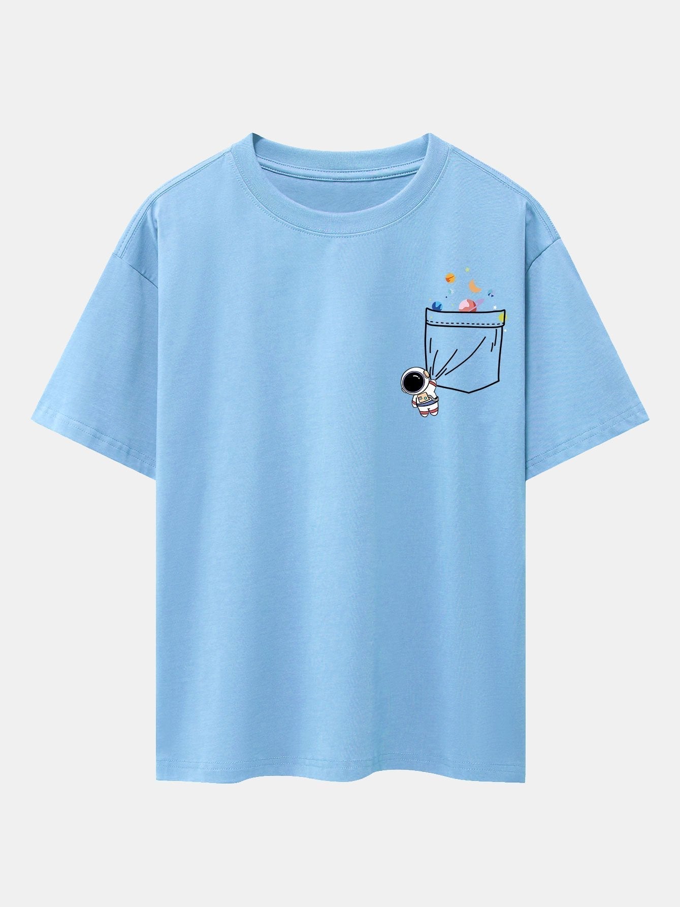 Pocket Planet Astronaut Print Drop Shoulder Oversize T-Shirt
